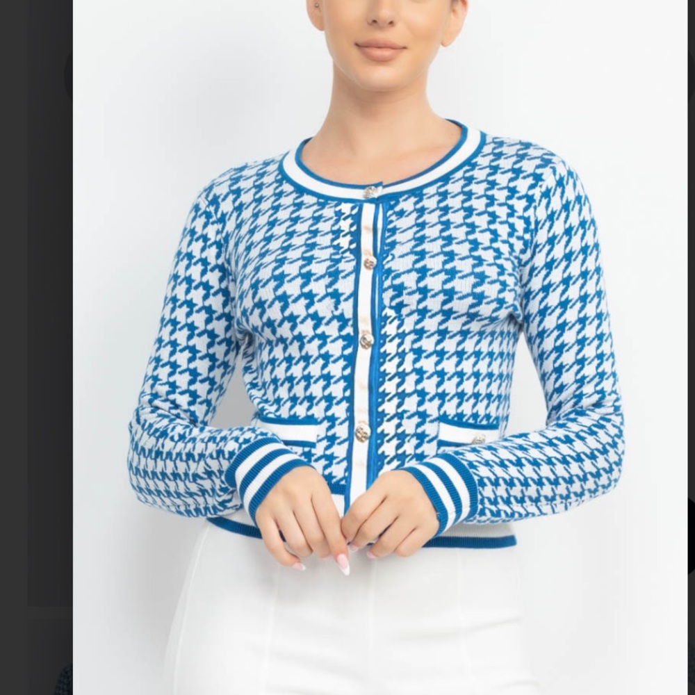 Blue Houndstooth Women's Cardigan